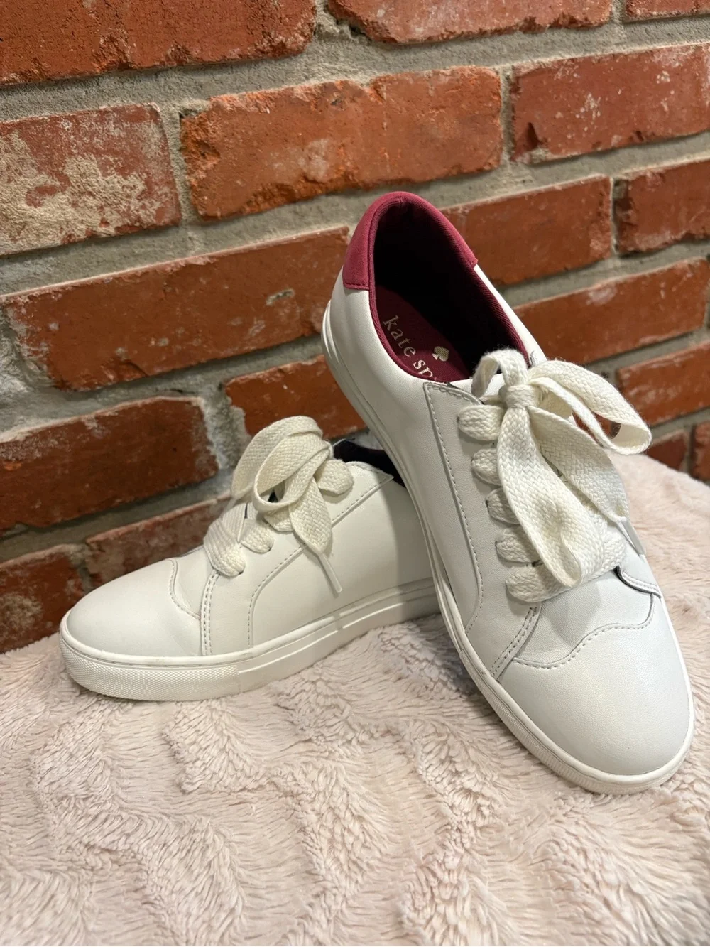 Kate Spade New York Fez White Leather Suede Spade Platform Sneakers Size 8B
